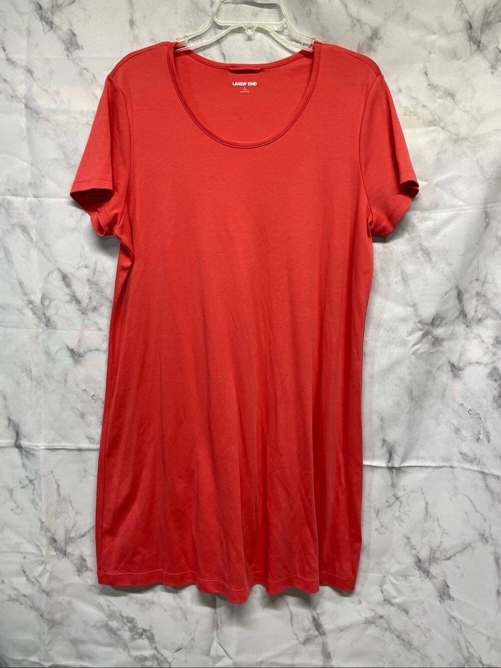 Lands’ End Women’s L Orange/Coral Short Sleeve Scoop Neck T Shirt Dress